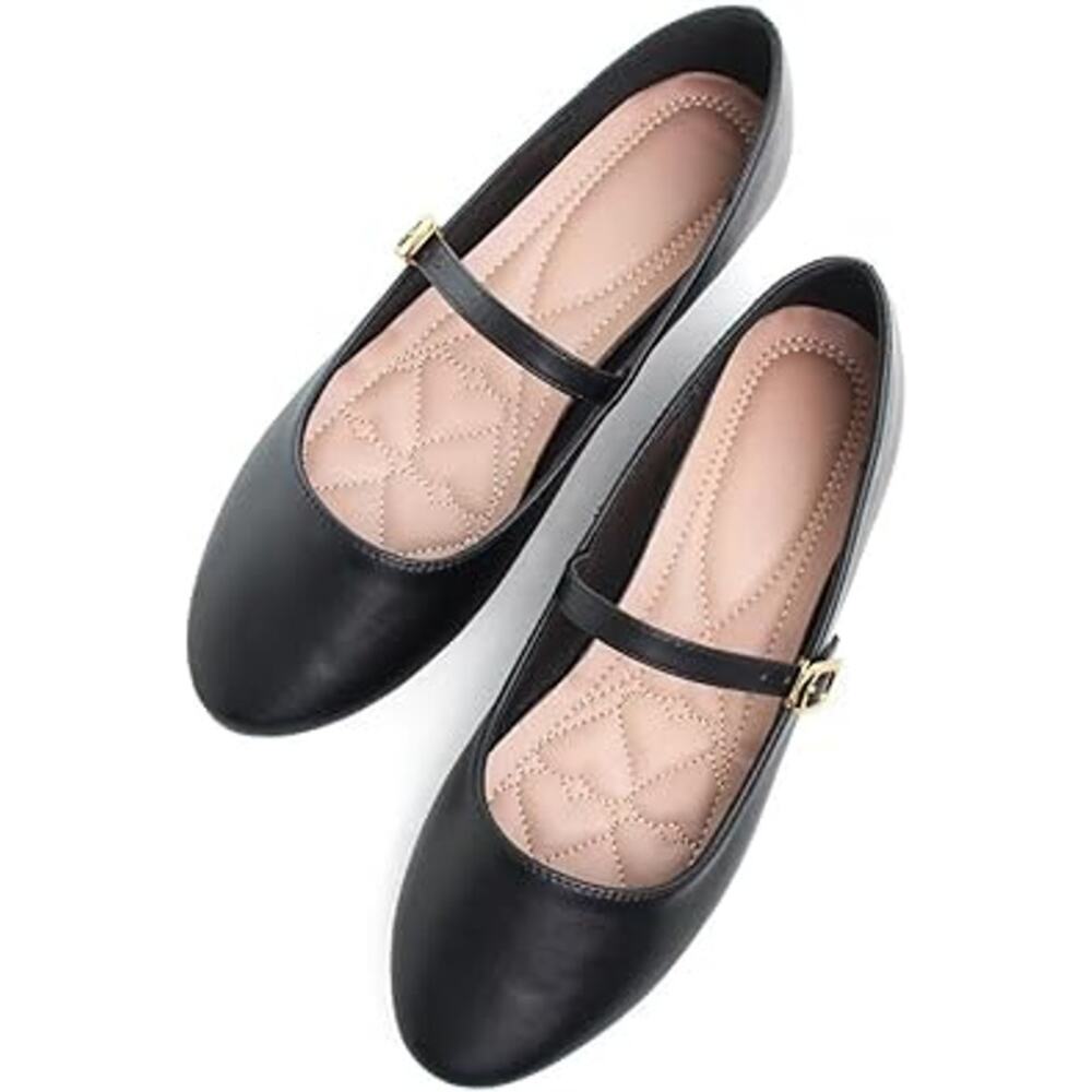 Stunner Womens Size 7 Black Mary Jane Ballet Flats Round Toe Ankle Strap Shoes - Picture 2 of 5